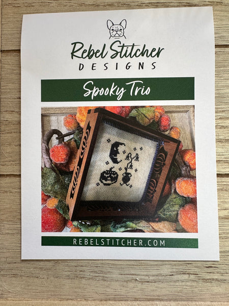Spooky Trio kit, chart and wooden box by Rebel Stitcher Designs