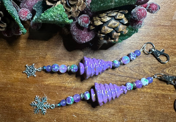 Purple Vintage Christmas Tree  Scissor Fob Zipper Pull