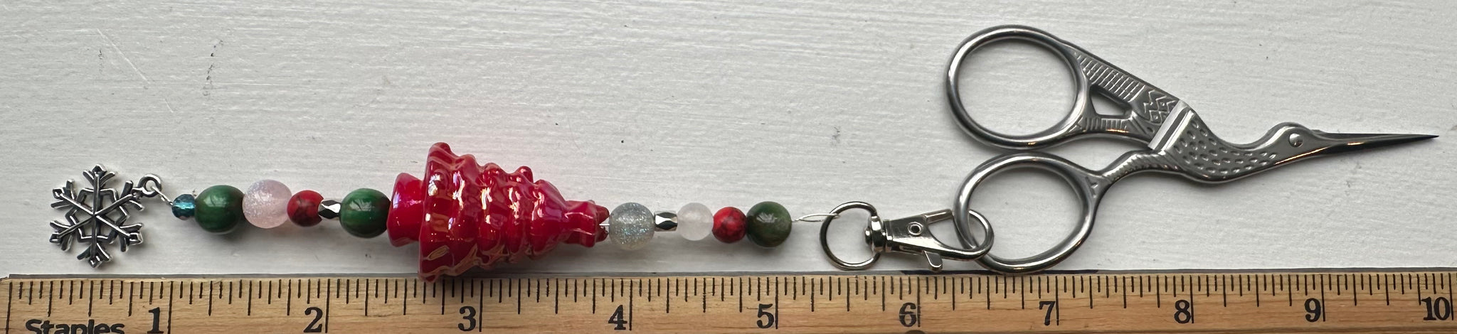 Red Vintage Christmas Tree  Scissor Fob Zipper Pull