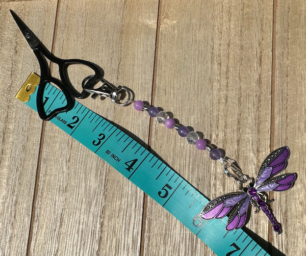 Dragonfly purple Scissor Fob Zipper Pull
