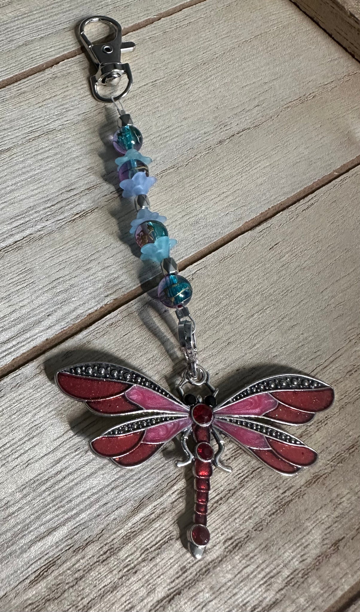 Dragonfly Red Scissor Fob Zipper Pull