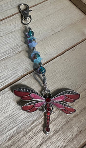 Dragonfly Red Scissor Fob Zipper Pull