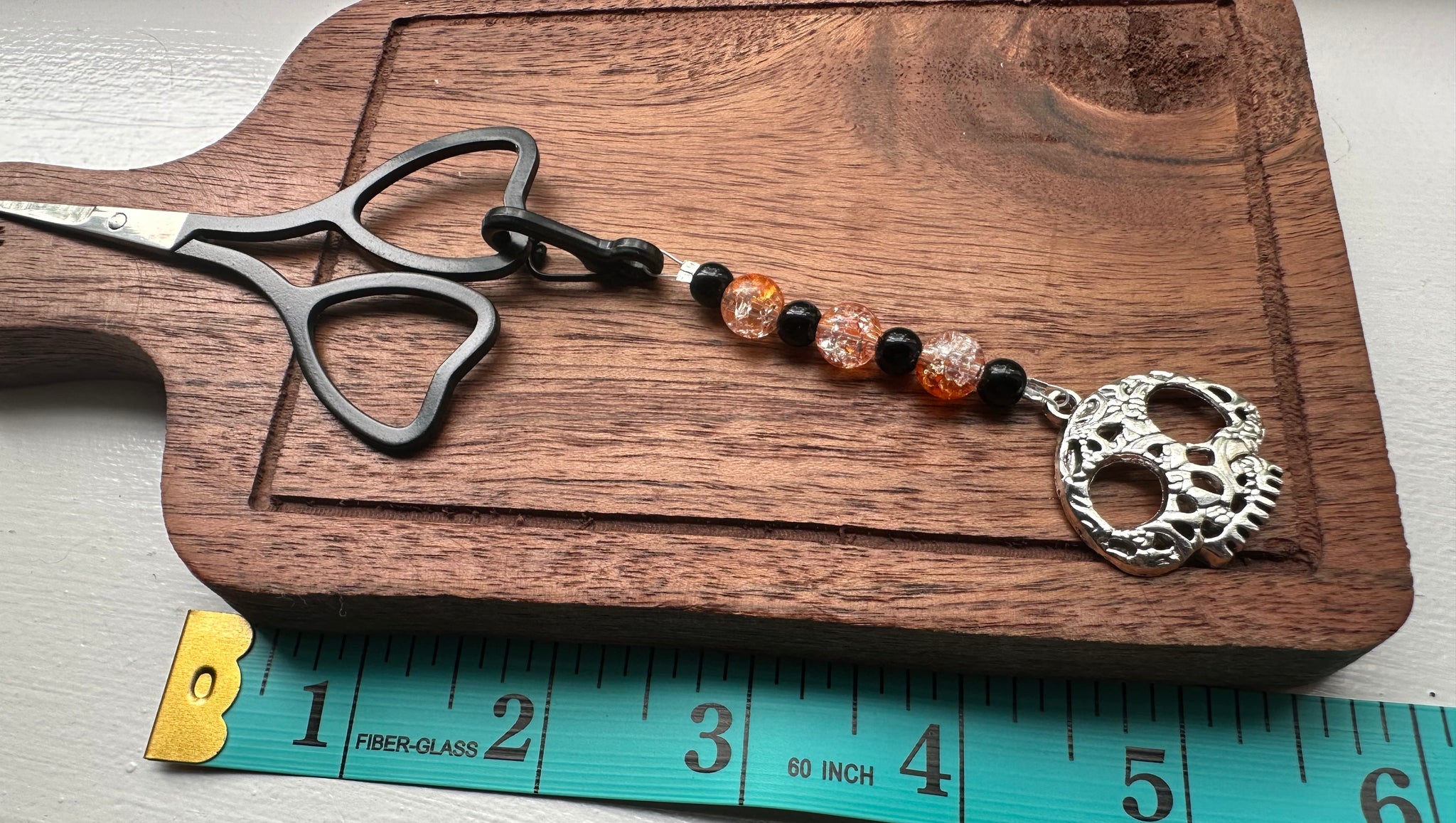 Scissor Fob Zipper pull Skull silver tone
