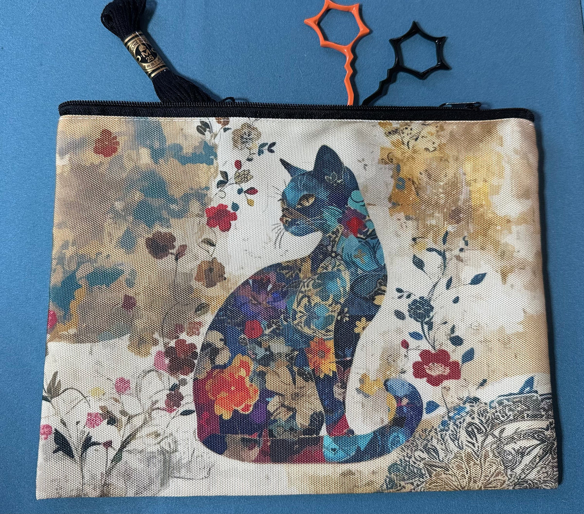 Cat and floral design Accessory Bag – Rebel Stitcher Designs