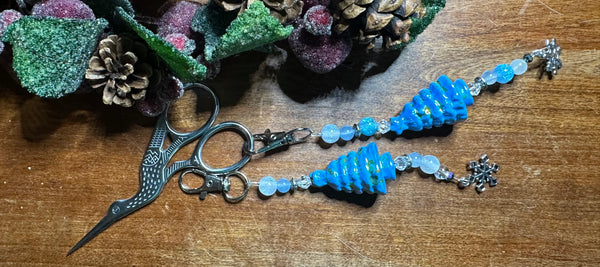 Blue Vintage Christmas Tree  Scissor Fob Zipper Pull