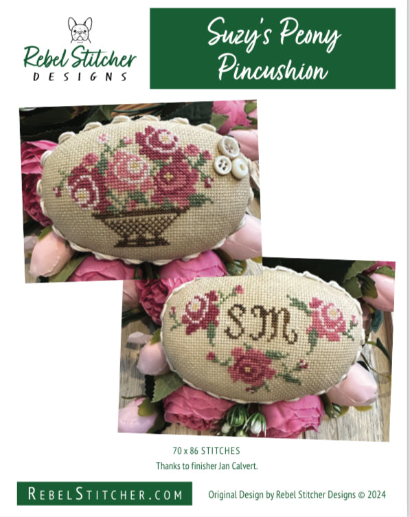 Suzy’s Peony Pincushion by Rebel Stitcher Designs *DIGITAL DOWNLOAD*