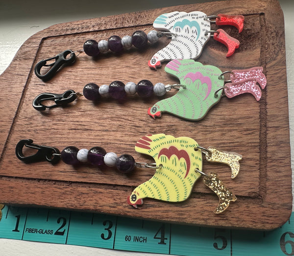 Scissor Fob Zipper pull Funky Chickens