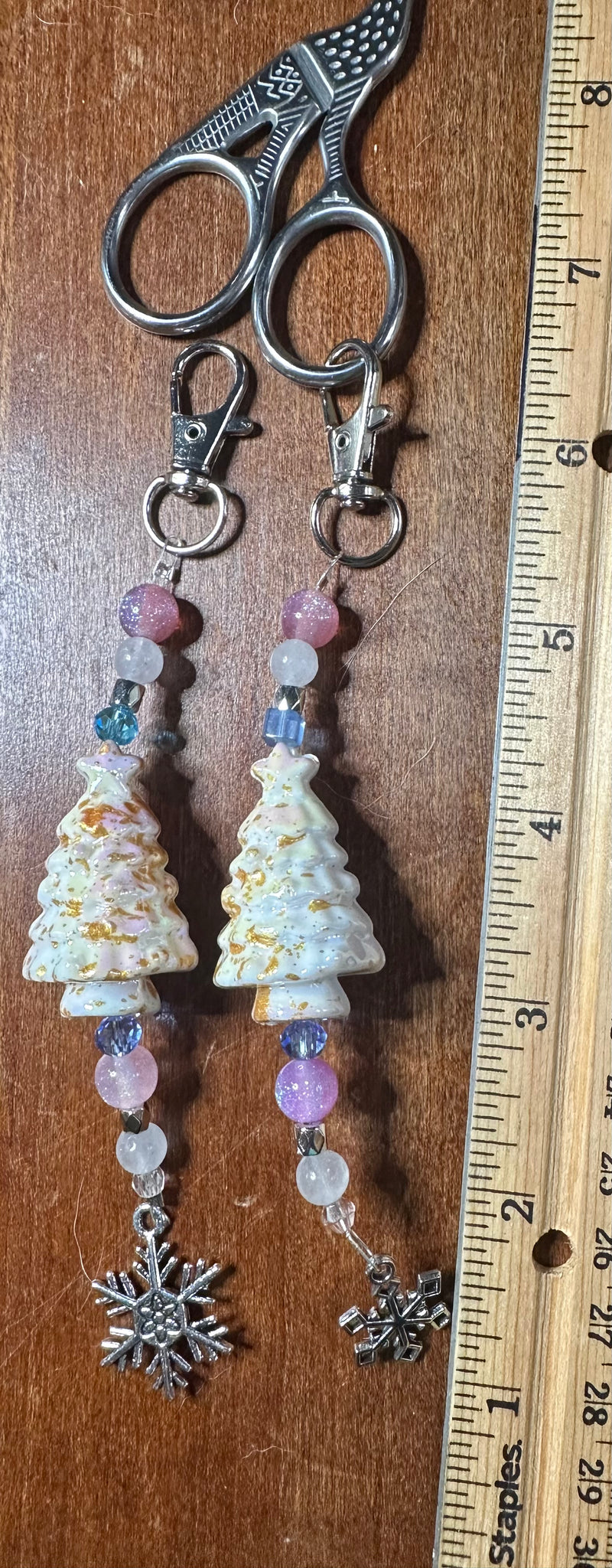 White Vintage Christmas Tree  Scissor Fob Zipper Pull