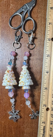White Vintage Christmas Tree  Scissor Fob Zipper Pull