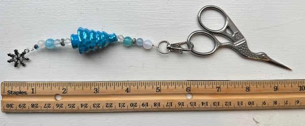 Blue Vintage Christmas Tree  Scissor Fob Zipper Pull