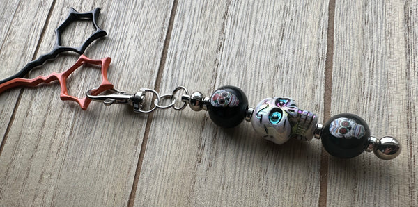 Scissor Fob Zipper pull Day of the Dead Skull