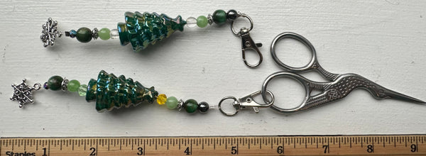 Green Vintage Christmas Tree  Scissor Fob Zipper Pull