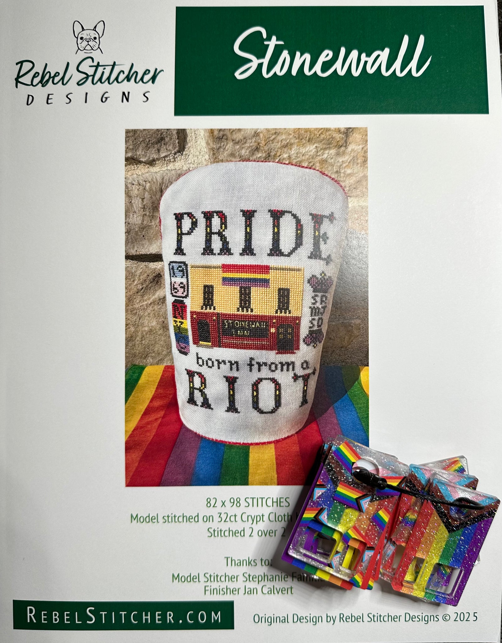 Stonewall chart & exclusive Pride floss drop set  by Rebel Stitcher Designs