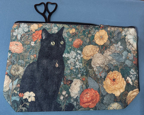 Black Cat & Floral Accessory Bag