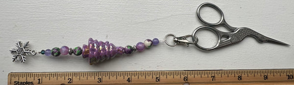 Purple Vintage Christmas Tree  Scissor Fob Zipper Pull