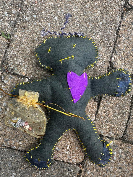 Voodoo Doll & pin set Gray with Purple Heart