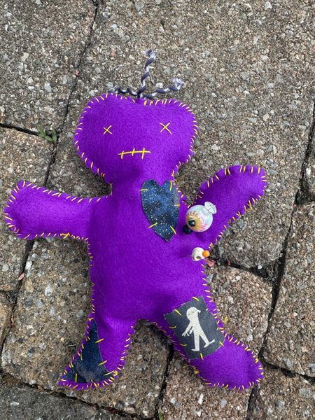 Voodoo Doll & pin set Purple & yellow stitching