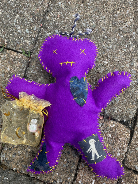 Voodoo Doll & pin set Purple & yellow stitching