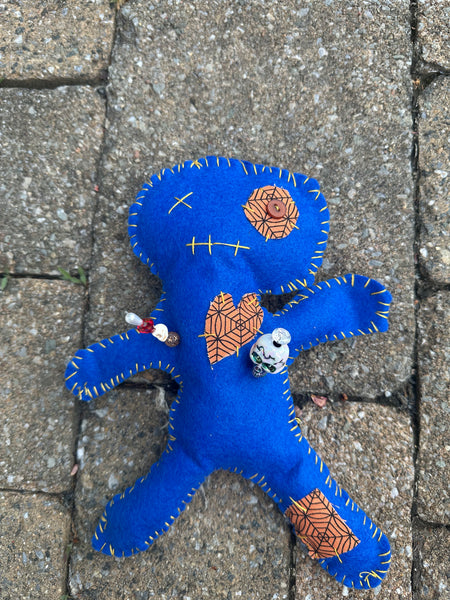Voodoo Doll & pin set Blue & yellow stitching
