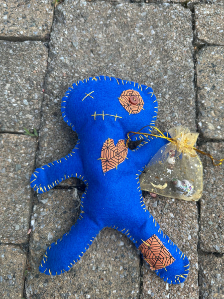 Voodoo Doll & pin set Blue & yellow stitching