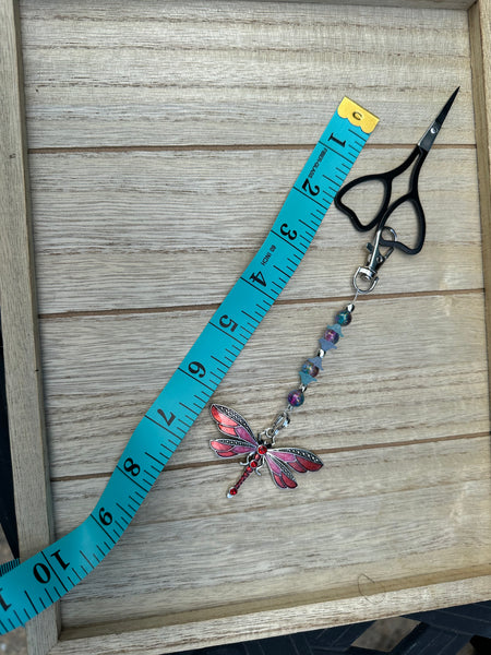 Dragonfly Red Scissor Fob Zipper Pull