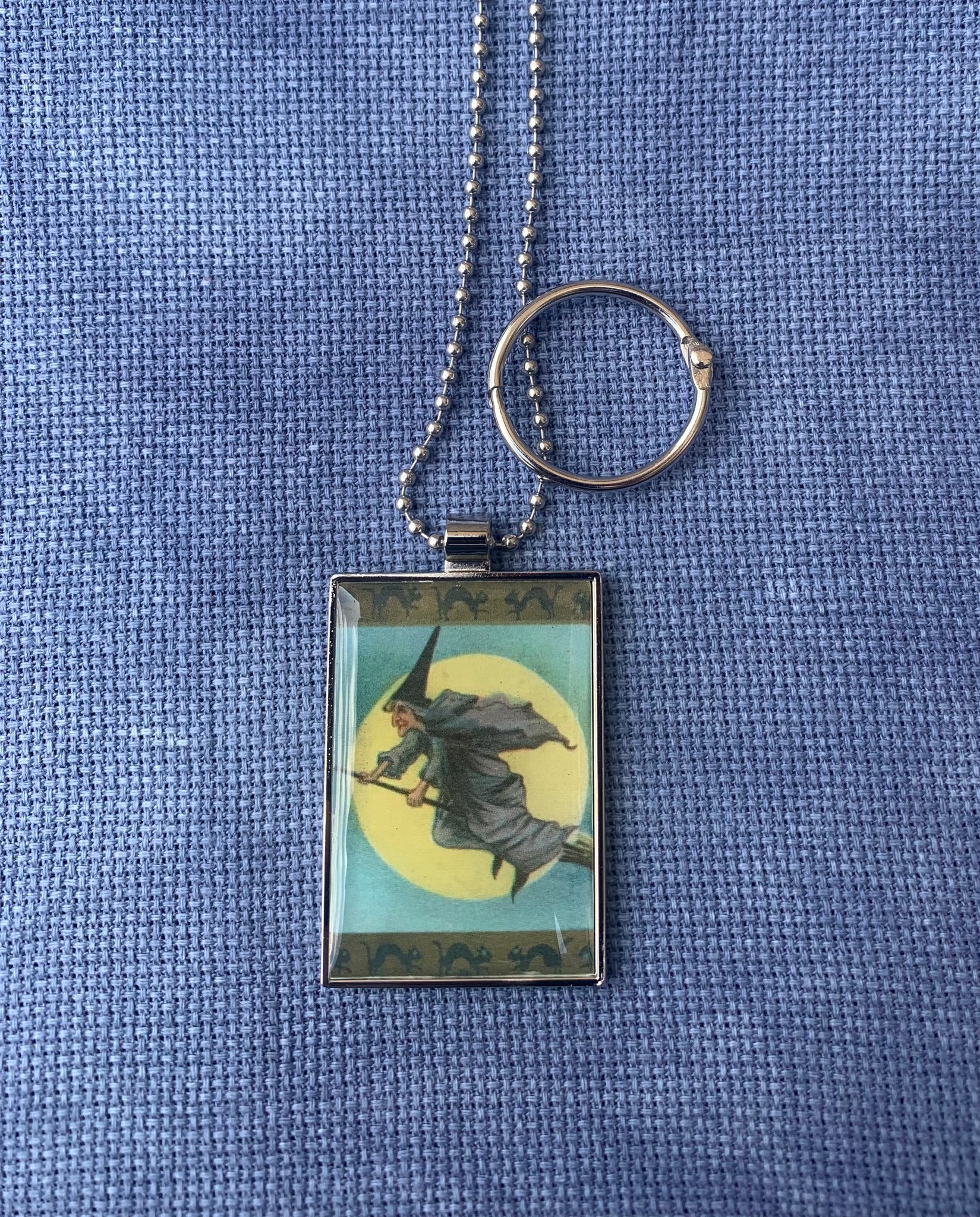 Vintage Witch flying on broom Necklace